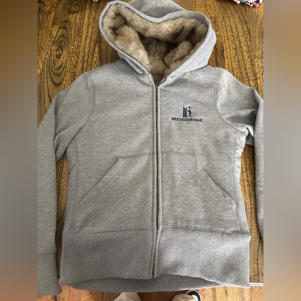 Breckenridge Women’s Light Gray Hooded Zip Jacket with Faux Fur Lining, size L**